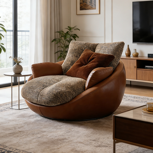Sillón Individual Moderno Italiano, Sillón de Salón de Cuero de Lujo, Asiento Redondo Ergonómico y Cómodo para Sala de Estar - Product Image 6
