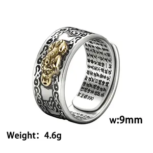 Hete Verkoop Hoge Kwaliteit 316l Roestvrij Staal Retro Pixiu Ring Boeddhist Open Verstelbare Ring Feng Shui Pixiu Ring