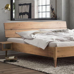 <span class=keywords><strong>Lit</strong></span> moderne pleine grandeur contemporain en chêne clair et bois de noyer massif avec fonction extensible pour la conception de la chambre à coucher - Product Image 3