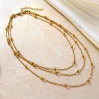 Collier triple multicouche en chaîne perlée en acier inoxydable avec perles espacées, accessoires féminins modernes pour usage quotidien, vente en gros TGXL14738
