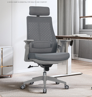 Chaise de bureau ergonomique moderne en maille grise avec dossier haut, assise en mousse réglable et base pivotante à 360 degrés