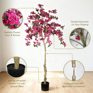 Artificial Bougainvillea <b>Tree</b> 6FT Black Pot Realistic Indoor Decor Potted Faux Plant - Product Image 6