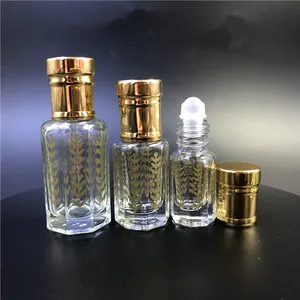 Rouleau d'huile de parfum en verre, 1 pièce, accessoire de luxe, imprimé de feuilles, en forme octogonale, style arabe