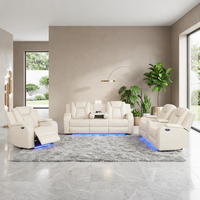 Ensemble de canapés inclinables électriques modernes, canapé de cinéma maison en similicuir avec éclairage LED, table escamotable et porte-gobelets pour salon