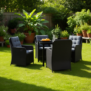 Set da Pranzo da Giardino in Rattan Nero per 4 Persone, Resistente alle Intemperie, Arredamento da Esterno in Stile Contemporaneo - Product Image 2