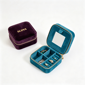 Portable Velvet Zipper Jewelry <b>Boxes</b> Multiple Dividers Soft Velvet Material For Watch Bangle <b>Earring</b> Daily Storage Packaging - Product Image 1
