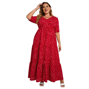 Vestido de talla grande XL-5XL, estilo bohemio, con cuello en V, manga corta, estampado, largo, para playa, para mujer - Product Image 3