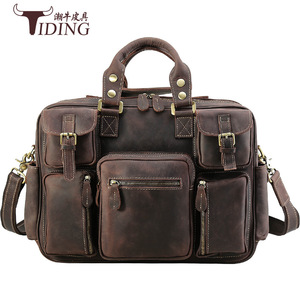 Bolso de viaje de cuero Crazy Horse para hombre Tiding, bolso de negocios de gran capacidad, color marrón oscuro 3062 - Product Image 1