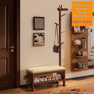 Banco Sapateira de <span class=keywords><strong>Madeira</strong></span> para Entrada com Cabideiro e Armazenamento de Sapatos, Cabideiro e Sapateira para Quarto, Banco Sapateira Estreito de <span class=keywords><strong>Madeira</strong></span> para Entrada - Product Image 1