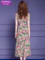 Robe de soirée élégante à manches courtes et taille haute, coupe sirène, imprimé floral français, pour femmes, FMY50794