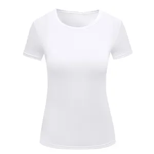 Camiseta manga curta de poliéster, camiseta feminina reycled de manga curta 100%