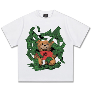 Camiseta de manga corta para <span class=keywords><strong>hombre</strong></span>, estilo vintage americano, lavada, de peso pesado, con estampado directo, diseño de oso de peluche transfronterizo - Product Image 3