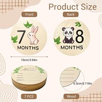 7 cartes de jalons en bois pour bébés, disques ronds double face de 10 cm, mois de bébé, design animal 'Bonjour le monde', cadeau pour nouveau-nés et parents