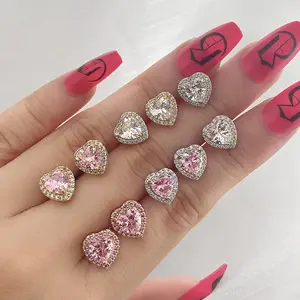 Fashion diamond stud earing Gold Plated Zircon Earrings Cute Women Pink Heart Shape Rhinestone Stud Earrings For Women Jewelry