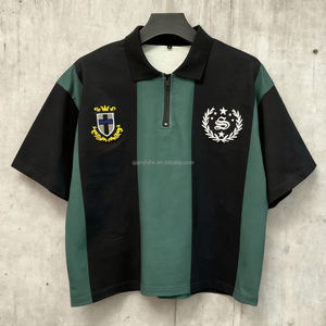 Diseñador de Primavera de retazos personalizados Boxy recortada con cremallera camisetas de algodón de peso pesado camisetas bordadas de gran tamaño para hombres polos - Product Image 1