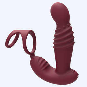 Nouveau style de plug anal vibrant télescopique étanche à double anneau avec télécommande sans fil et anneau pénien pour massage de la prostate - Product Image 3