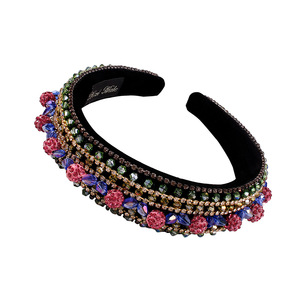 HOVANCI Bandeau de luxe <span class=keywords><strong>fantaisie</strong></span> orné de diamants colorés, style baroque vintage, en velours bouffant, avec perles exquises et cristaux en strass - Product Image 2