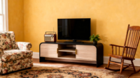 Meuble TV moderne en bois écologique pour salon avec armoire de rangement et étagère Convient aux téléviseurs de 65 pouces