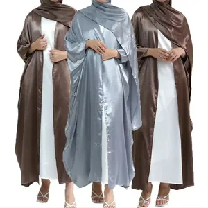 Wholesale 2024 Turkey Modest Dubai EID Hijab Abaya Online Solid Color Luxury Abaya Women Muslim Dress Shinny Open Abaya