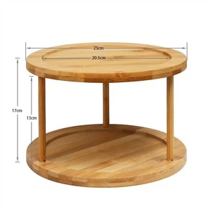 Solid Wood <b>Rotating</b> <b>Spice</b> <b>Rack</b> 25cm Diameter 2-Tier Bamboo Storage For Kitchen Condiments - Product Image 1
