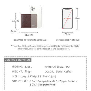<span class=keywords><strong>Portafoglio</strong></span> Corto da <span class=keywords><strong>Uomo</strong></span> Retrò, Leggero e Ultra-sottile con Tasca Portamonete con <span class=keywords><strong>Cerniera</strong></span>, Realizzato in Materiale PU, Fodera in Poliestere - Product Image 3