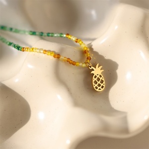 Dainty Gold Plated Stainless Steel Crystal Beaded Chain <b>Pineapple</b> Pendant <b>Necklaces</b> for Women - Product Image 6