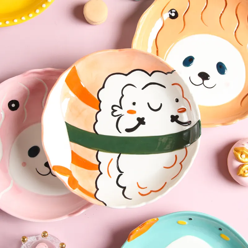 Japanse Keramische Huisdier Plaat Kinderen Ontbijt Dessert Fruit Lade Schotel Cartoon Dier Onregelmatige Plaat Voor Restaurants