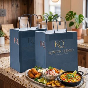 Custom Biodegradable Recyclable Disposable Restaurant Bar Food Delivery Packaging <b>Bags</b> Set Handles Custom Logo Kraft <b>Paper</b> - Product Image 3