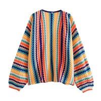 Cardigan de poitrine ouvert doux pour femmes pull tricoté à imprimé floral avec manches lanterne pour l'hiver