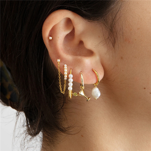 ROXI S925 Pendientes de Aro Irregulares con Cadena de Perlas Estilo Ins de Plata de Ley 18K - Product Image 3