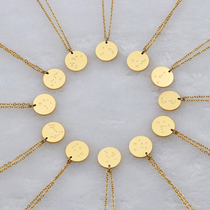 2025 <strong>Necklaces</strong> 18k Gold Plated Disc Engraved Horoscope Astrology <strong>Gemini</strong> Zodiac Sign Dainty <strong>Necklace</strong> for Women and Girls Birthday - Product Image 1