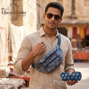 Set de Viaje Esencial Hecho a Mano con Estampado de Bloques, Funda de Algodón para Gafas de Sol, Riñonera Unisex, Kit de Viaje, Regalo para Hombres y Mujeres - Product Image 5