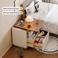 Table de Chevet Moderne Crème en Bois Massif avec Compartiment Caché et Verrou, Rangement Multi-Zones, 3 Tiroirs, Écologique - Vente en Gros