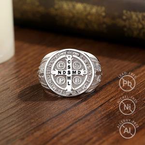 Anelli Regolabili con Croce Celtica di San Benedetto in Argento Sterling 925, Gioielli con Simbolo di Speranza e <span class=keywords><strong>Fede</strong></span> - Product Image 2