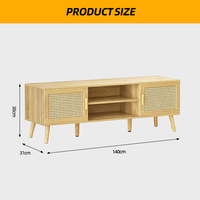 Meuble TV en bois naturel respirant avec étagères réglables et rangement ouvert, console multimédia pour appartement, chambre et salon