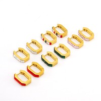 Rechteckige Strass-Creolen 17x13,5mm 304 Edelstahl 18K Gold Vakuumbeschichtet Baguette-Reihe Farbiger Geometrischer Schmuck