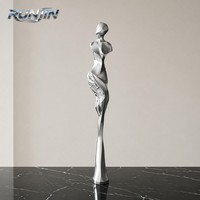 Sculpture d'art métallique abstraite Danseuse, finition chromée, moderne, pour intérieur, en acier inoxydable, statue vague fluide, pour galerie, fabrication sur mesure