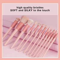 Ensemble de 12 pinceaux de maquillage vegan personnalisés avec logo de marque privée, manche en bois massif et virole en aluminium rose mat, idéal pour les cadeaux d'entreprise