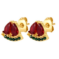 Boucles d'oreilles clous en acier inoxydable plaqué or avec CZ colorés en forme de fruits (fraise, raisin, citron) pour femmes, bijoux mignons