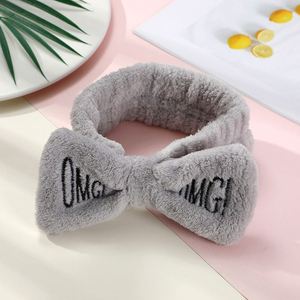 Letter Print Bowknot Headband Women Wide Brim <b>Flannel</b> <b>Face</b> Wash Hair Band Soft Fleece Makeup Spa Head Hoop - Product Image 3