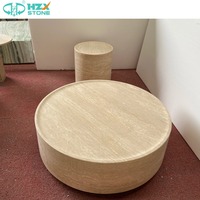 HZX socle en marbre durable dessus latéral pierre travertin Table basse ronde salon meubles de maison
