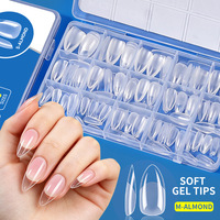 Puntas de Uñas en Caja Color Blanco Porcelana, Ultrafinas, Mate, Forma de Gota de Agua, Almendradas, Sin Necesidad de Limar o Pulir