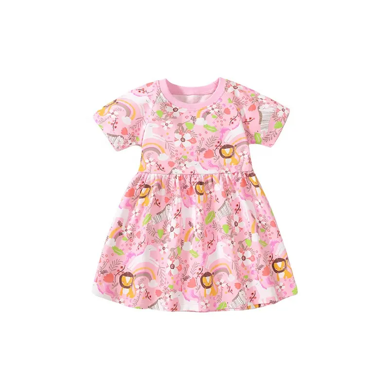 Vente en gros OEM robe de fille de Pâques et vêtements pour tout-petits dessin animé filigrane 100% coton à manches courtes robe rose vif bébé