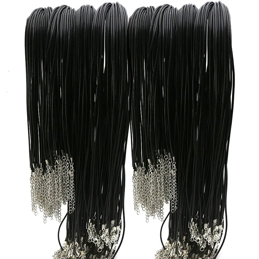 Rinhoo 100 adet siyah deri kordon kolye örgülü halat ıstakoz kanca zinciri DIY kolye uçları takı bulma için 45/60CM