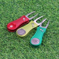 2026 Meilleures ventes : Réparateur de divots de golf écologique, portable, en acier inoxydable, avec lame à déclenchement magnétique puissant et balle amovible
