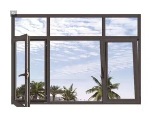 海派欧式标准尺寸三窗格房屋玻璃平开窗热断铝木折叠开窗
