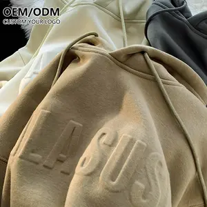 OEM Custom High Quality Casual Men Clothing Plus Size Terry Towel Cotton Fabric Letter Printing 3D Embossed Effect Hoodies