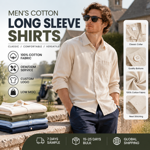 Camisa de Manga Larga de Algodón para Hombre de Alta Calidad, Texturizada, de Color Sólido, con Botones, Bolsillo en el Pecho, Cuello Clásico, Estilo Casual para Vacaciones - Product Image 1