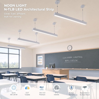 Luminaire linéaire LED de 4 pieds, 130 lm W CCT, puissance sélectionnable, ETL DLC 5.1, suspendu pour l'éclairage de plafond de bureau
