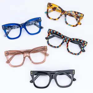 Wholesale Fashion Design Women Acetate Square Eyeglasses Thick Frame